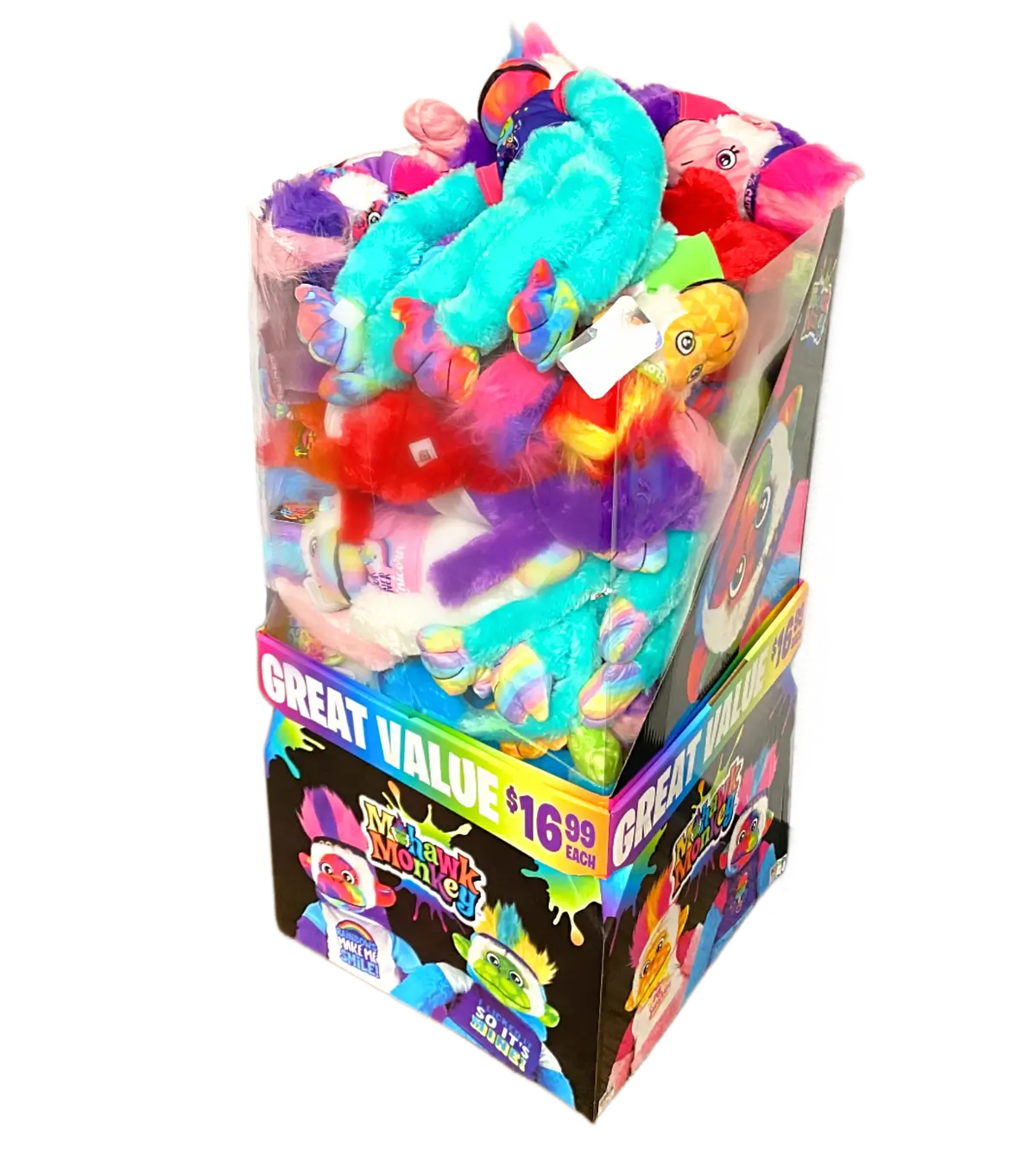 Plush Mohawk Monkey Assorted Floor Display - 24 Pieces Per Retail Ready Display Kit 88437 1