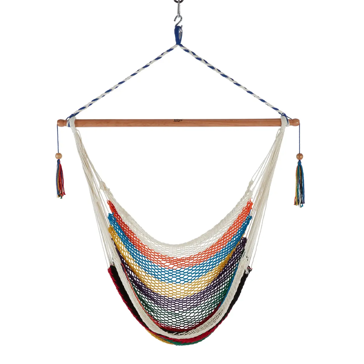 Bliss Hammocks Bhc-412 Island Rope Hammock Chair W/ Spreader Bar & Hanging Hardware | 40-In. Wide | 265 Lb. Capacity (Multi-Color) 1