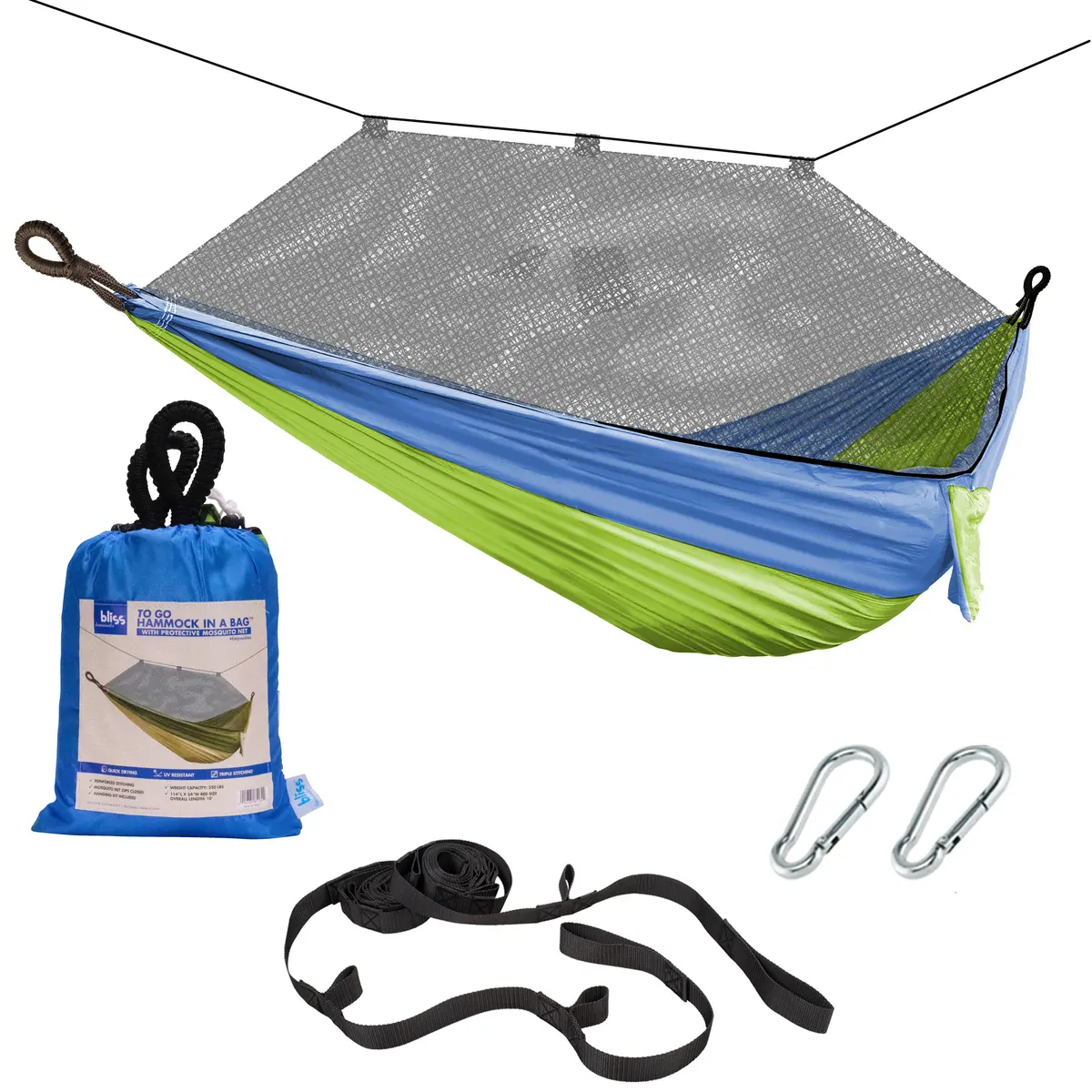 Bliss Hammocks Bh-406Xls-N-Mm Hammock In A Bag W/ Mosquito Net & Adjustable Tree Straps | 54-In. Wide | Weather & Uv Resistant | 350 Lb. Capacity (Mermaid) 2