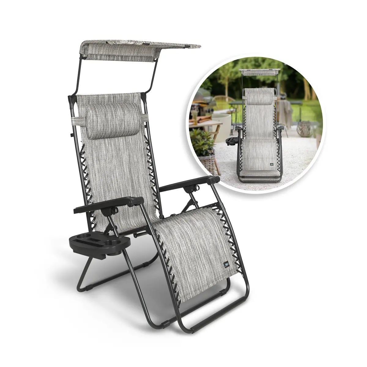 Bliss Hammocks Gfc-451P Gravity Free Chair W/ Canopy, Pillow, & Drink Tray | 26-In. Wide | Weather & Rust Resistant | 300 Lb. Capacity 1