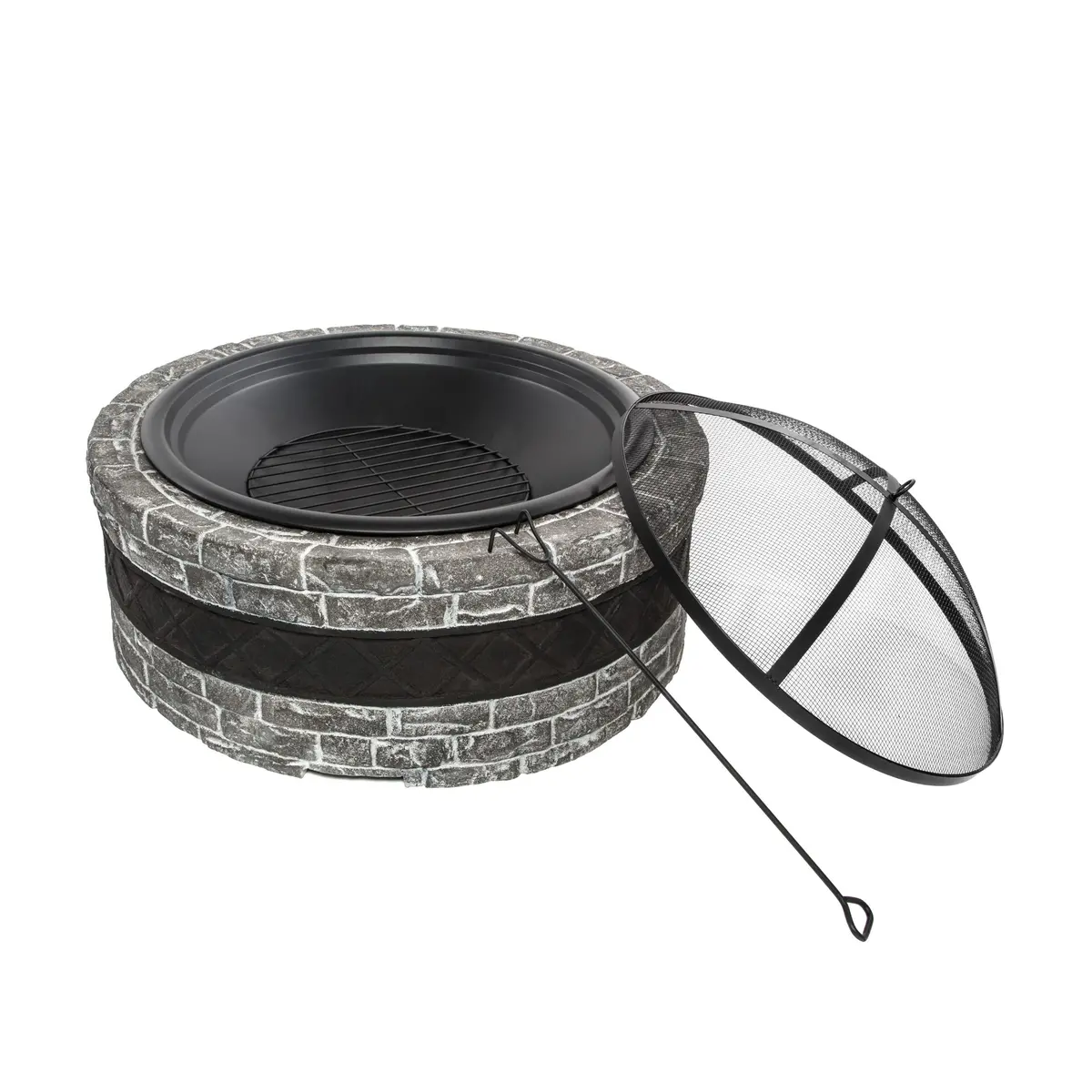 Sun Joe Sjfp35-Cs-Stn 35-Inch Cast Stone Base, Wood Burning Fire Pit W/Dome Screen And Poker, Charcoal Stone 2