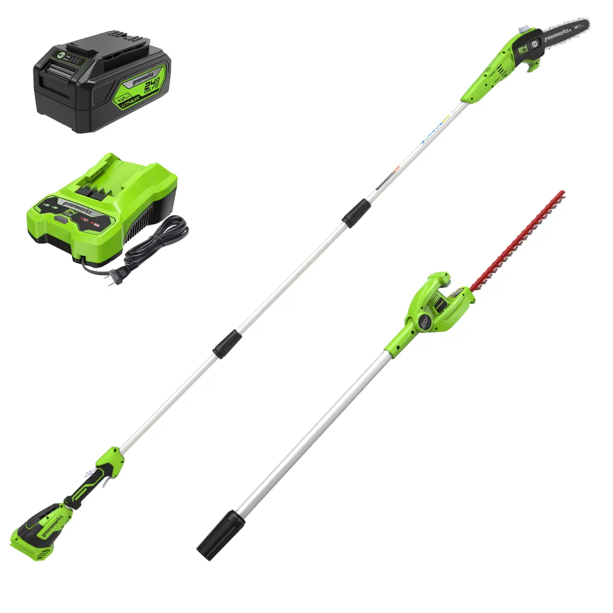24V 8" Pole Saw & Pole Hedge Trimmer Combo, 4.0Ah Battery & Charger Included 1