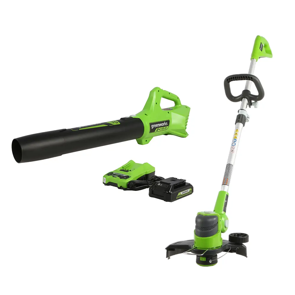 24V String Trimmer And Blower Combo, 2.0Ah Usb Battery And Charger Included 1