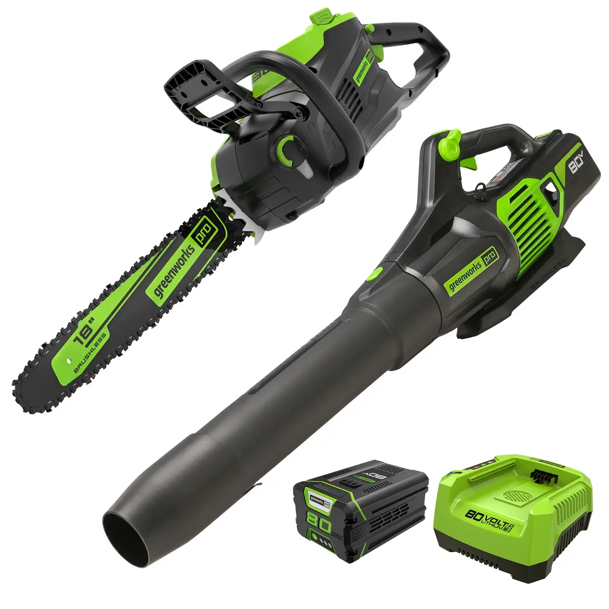 80V 18" Brushless Chainsaw & 80V Brushless Blower Combo Kit, 2.0Ah Battery And Charger Included 1