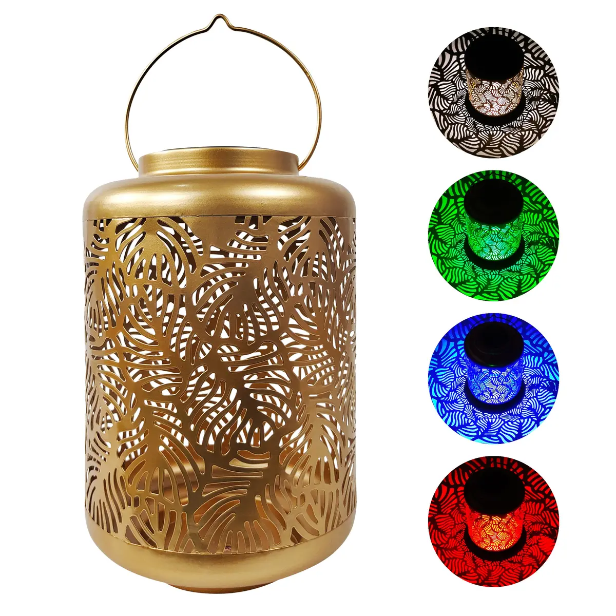 Bliss Outdoors Bsl-308-G Solar Led Lantern W/ Banana Leaf Design & Hand Painted Finish | 12-In. Tall | Waterproof Ip44 (Gold) 1