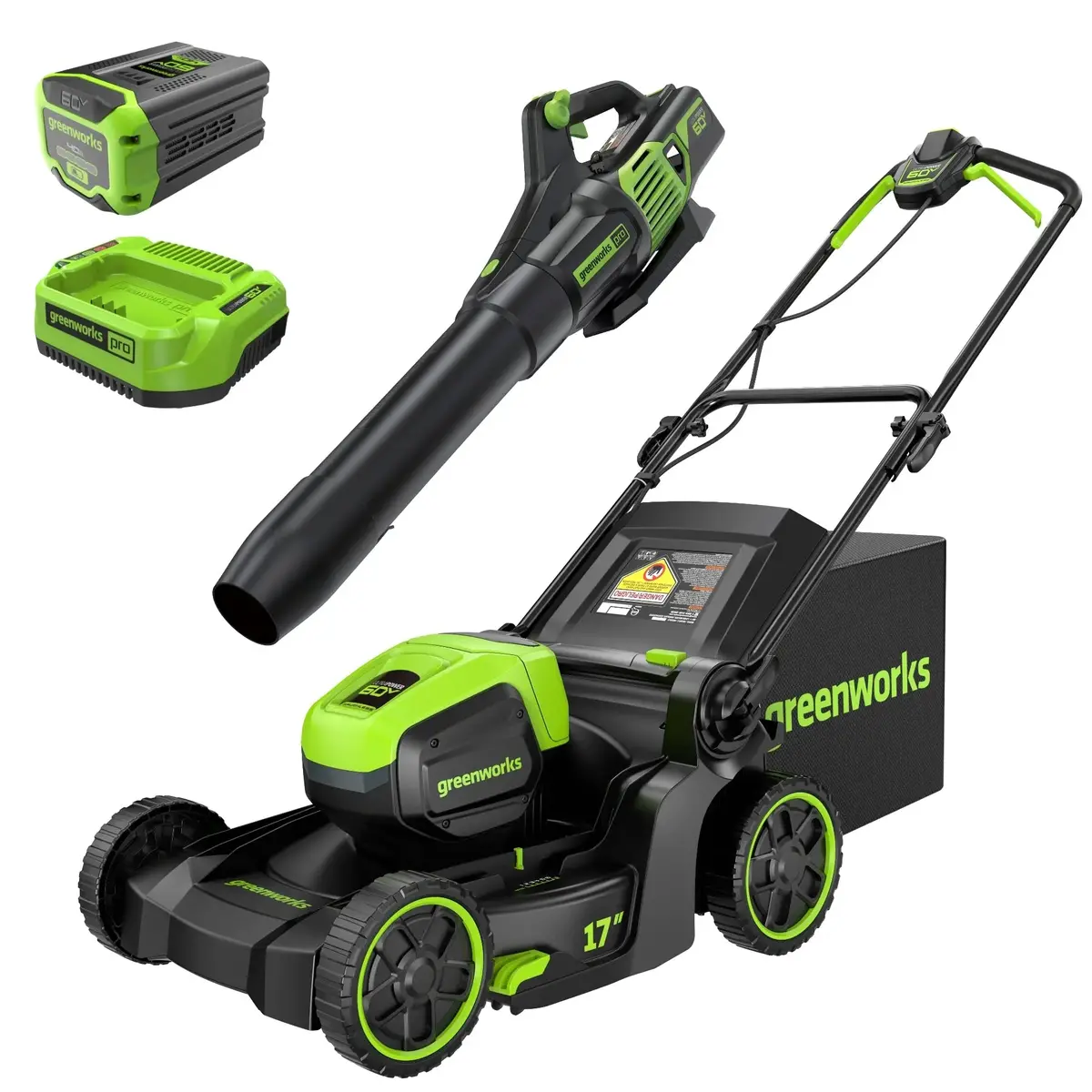 60V 17" Brushless Mower &  610 Cfm Brushless Blower Combo Kit, 4.0Ah Battery And Charger Included 1