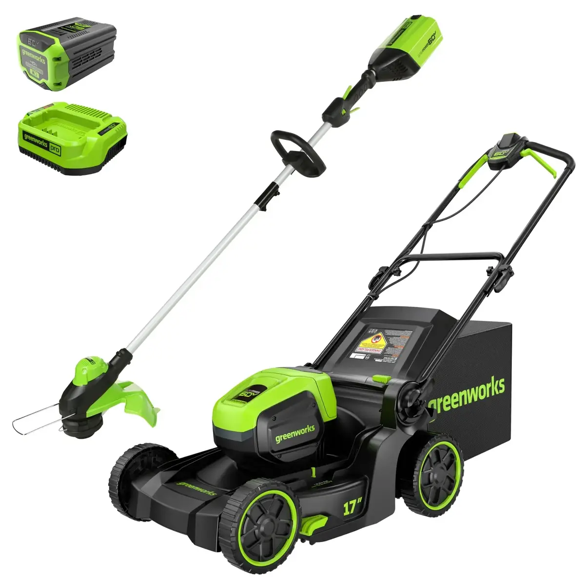 60V 17" Brushless Mower And 13" String Trimmer Combo Kit, 4.0Ah Battery & Charger Included 1