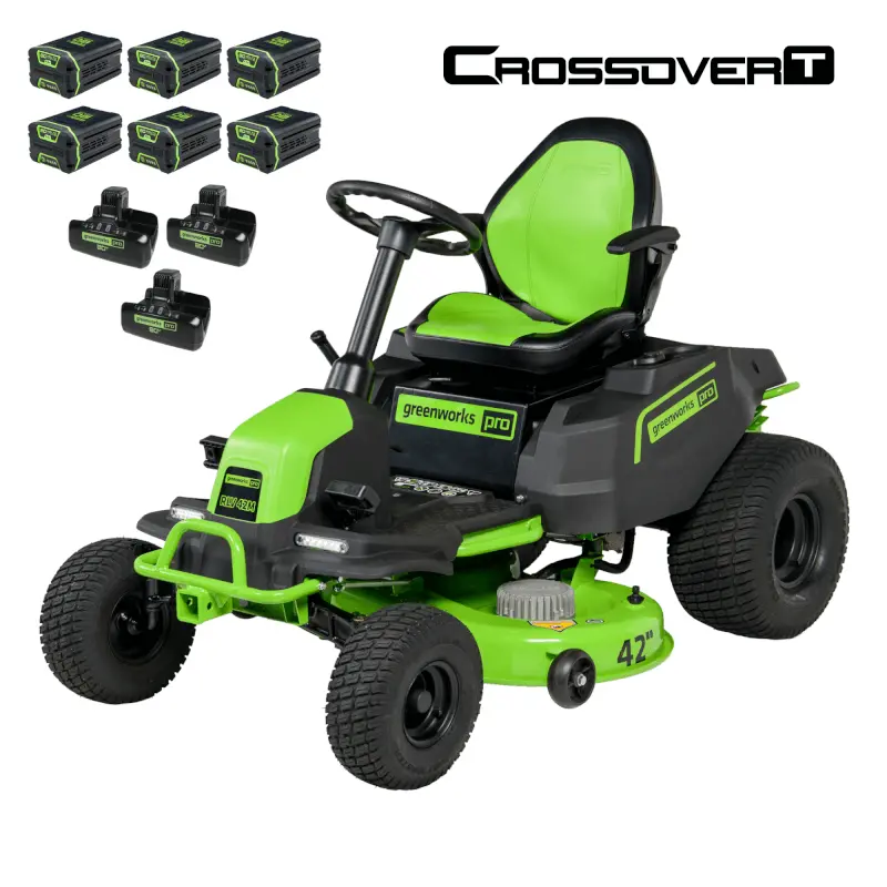 80V 42" Crossover T Tractor Riding Lawn Mower, (6) 5.0Ah Batteries And (3) Dual Port Chargers 1