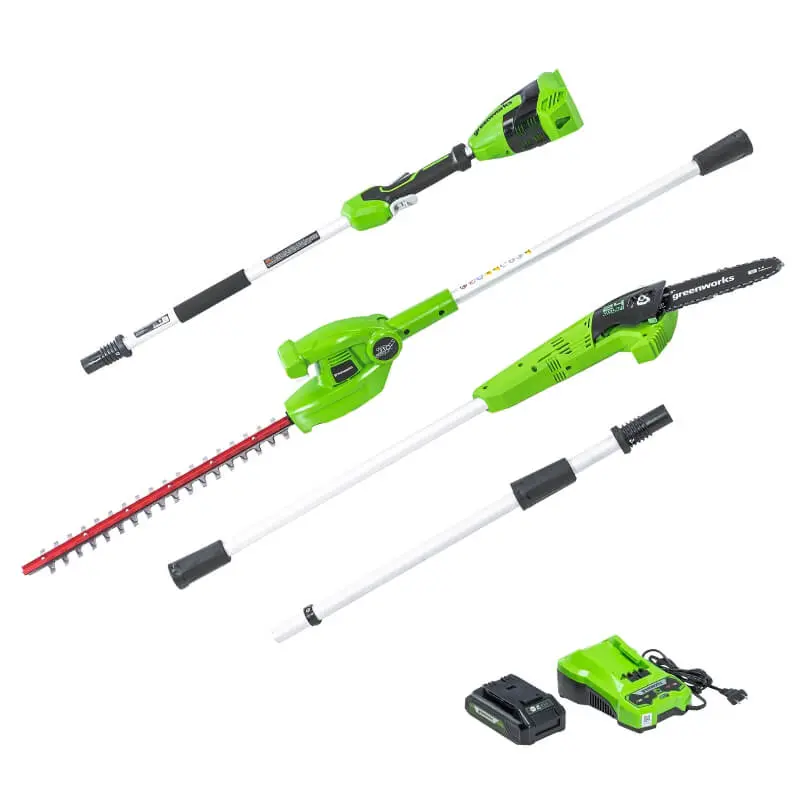 24V 8" Pole Saw & Pole Hedger Attachment, 2.0Ah Usb Battery And Charger Included 1