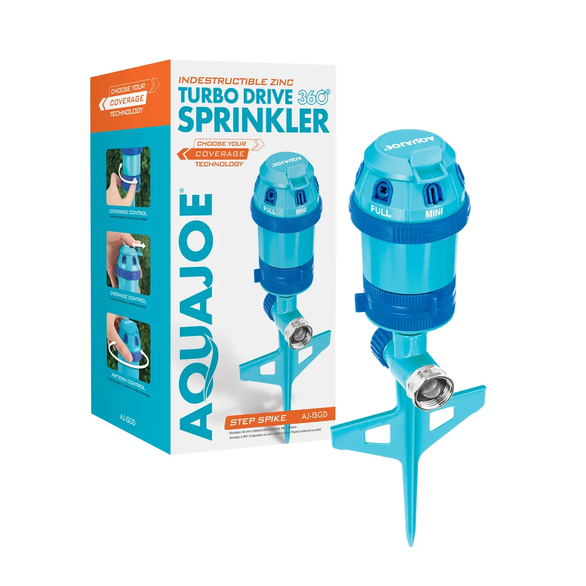 Aqua Joe Aj-Isgd Turbo Drive 360° Sprinkler | Indestructible Zinc | 6 Spray Patterns | 5,300 Sq. Ft. Max Coverage 1