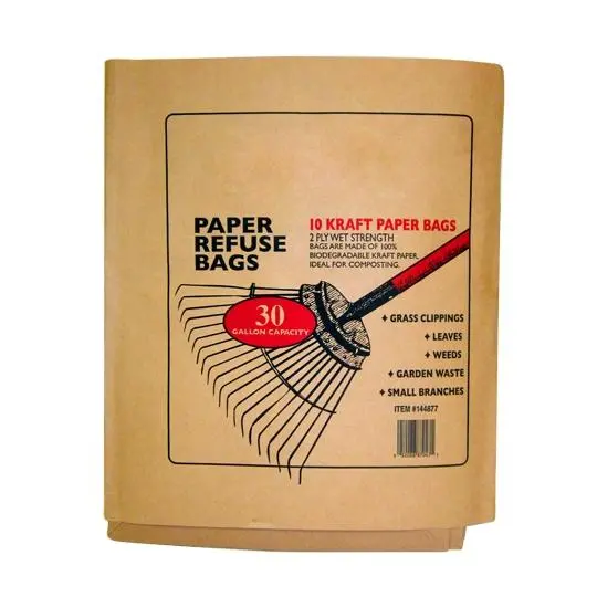 10 Pack, 30 Gallon Biodegradable Paper Lawn And Leaf Bag 1