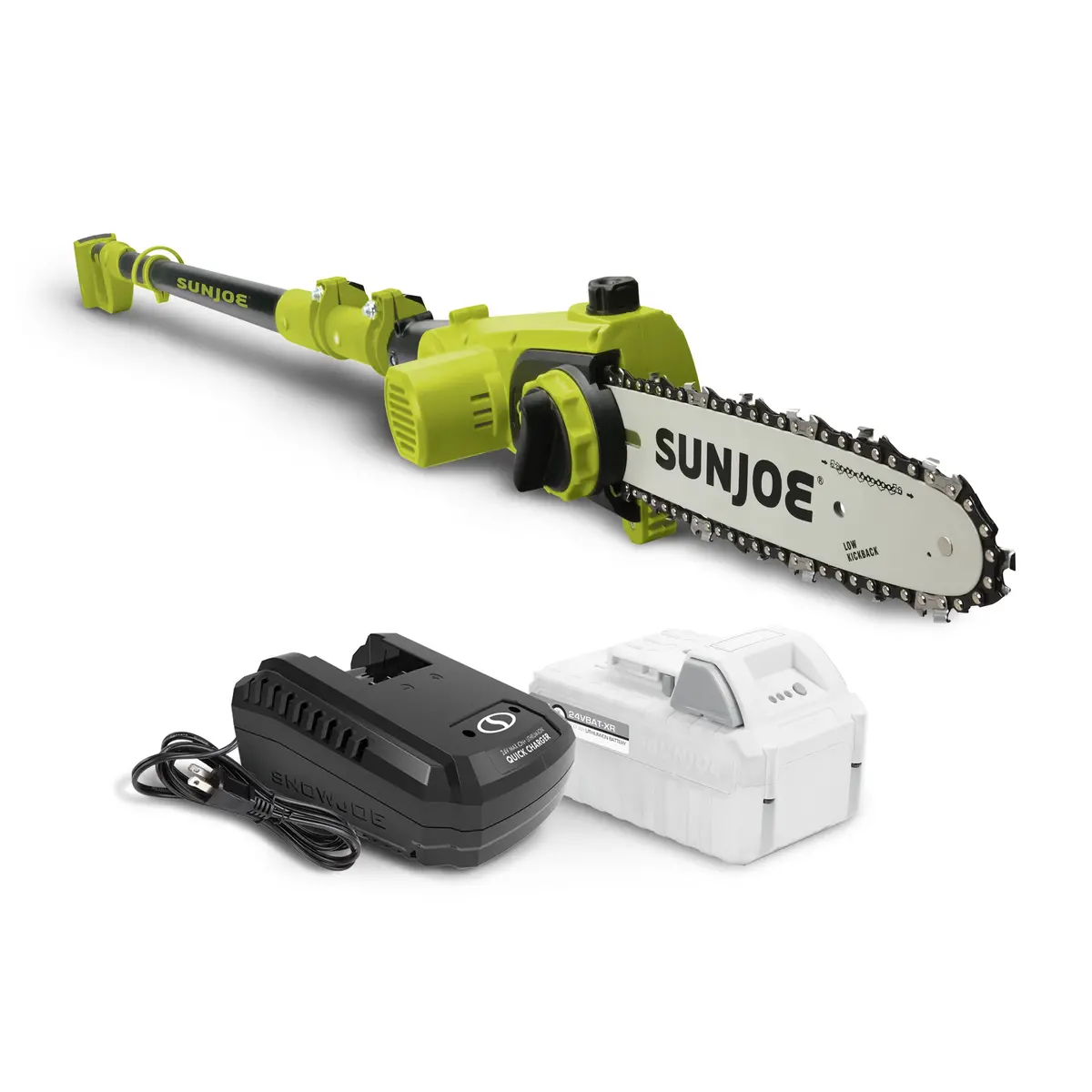 Sun Joe 24-Volt Ion+ Cordless Telescoping Pole Chainsaw Kit | 10-Inch | W/ 5.0-Ah Battery + Quick Charger 1