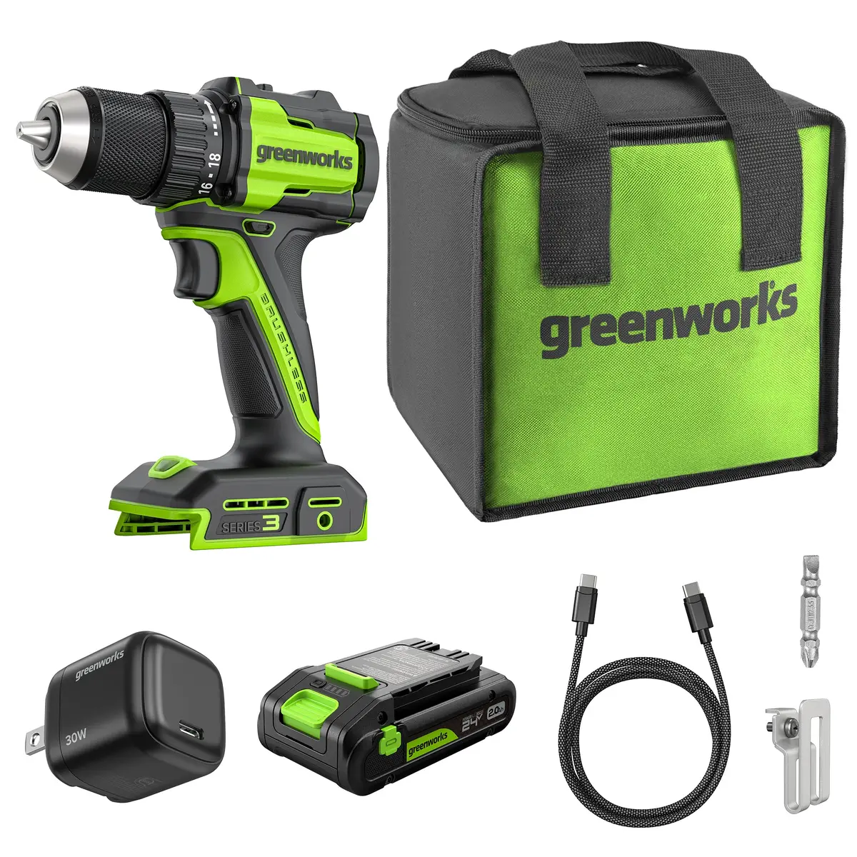 24V Cordless Battery 1/2" 400 In/Lbs. Drill Driver – 2.0Ah Usb-C Battery & 30W Usb-C Fast Charger Included 1
