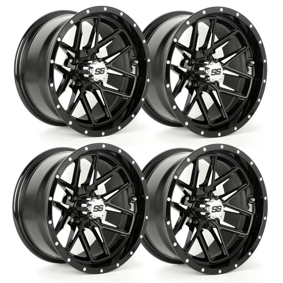 14" Golf Cart Wheel Rims - Upgraded Aluminum Wheels 4-Piece Set With Stainless Steel Center Caps - 10L0l 1