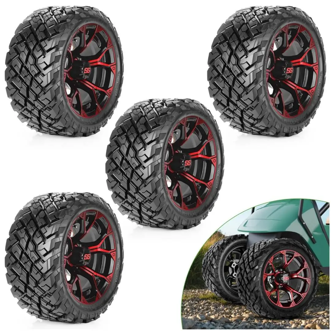 12"/14" Golf Cart Wheels And Tires Set (4-Pack) – All-Terrain/Street Tires W/ Ss Caps – Fits Ezgo, Club Car, Yamaha - 10L0l 1