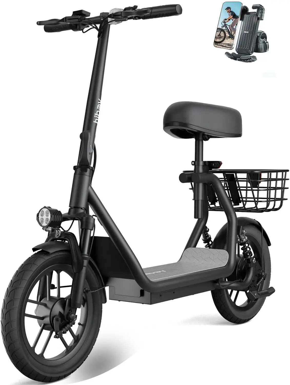 Hiboy Q2 Electric Scooter With Seat For Adults, 500W Peak Motor, 20Mph, 22 Miles Range, Foldable, Dual Suspension, Front & Rear Drum Brakes, Commuter E Scooter With Basket & Phone Holder 1