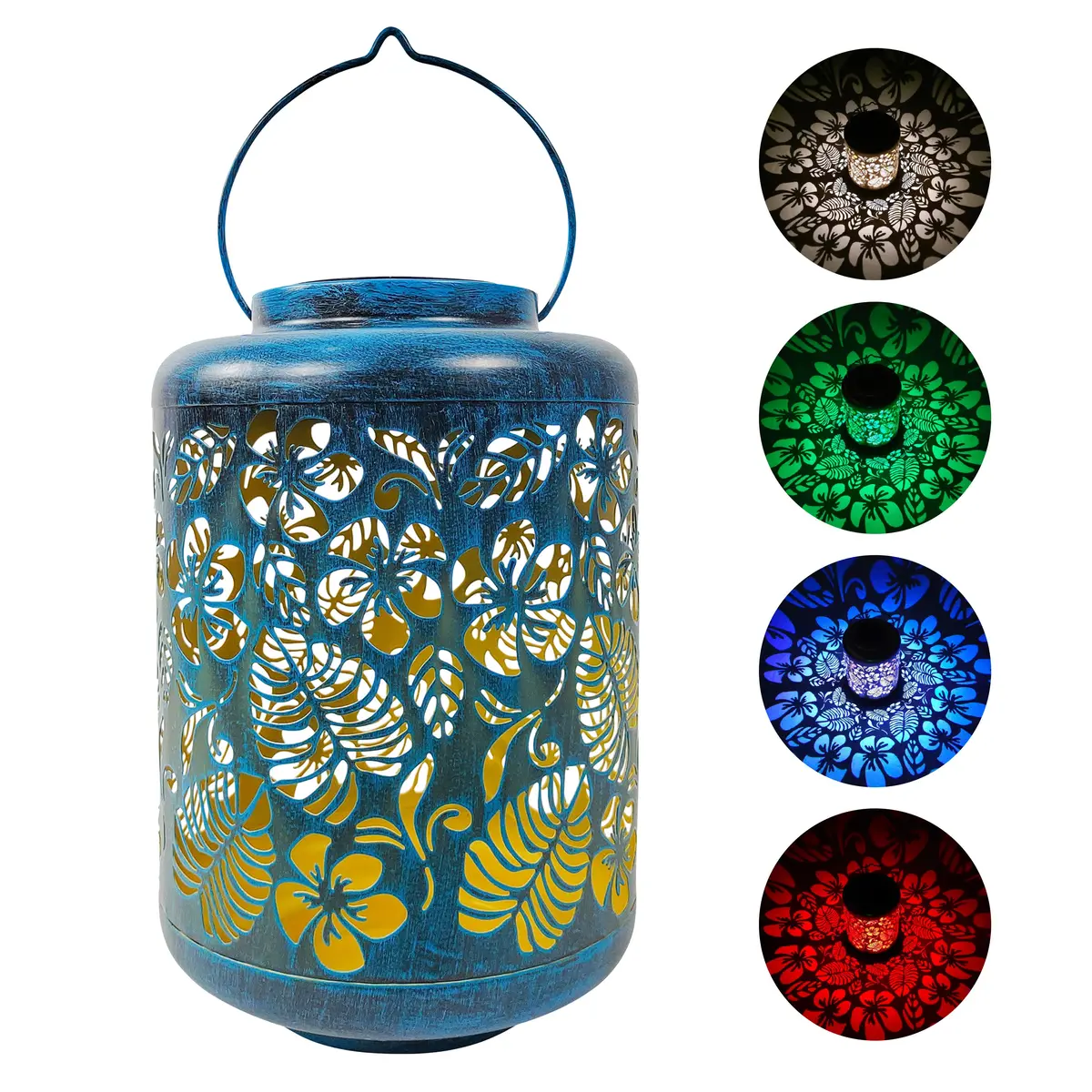 Bliss Outdoors Bsl-305-Bl Solar Led Lantern W/ Tropical Flower Design & Hand Painted Finish | 12-In. Tall | Waterproof Ip44 (Blue) 1
