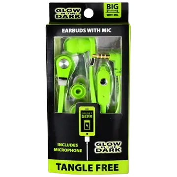 Wired Earbuds Glow In The Dark With Mic - 3 Pieces Per Pack 20614 1
