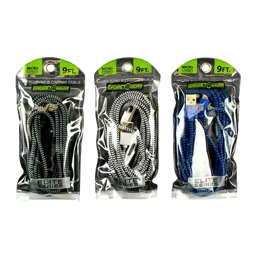 Charging Cable Elite Cloth Usb To Micro-Usb 9Ft - 3 Pieces Per Pack 21155 1