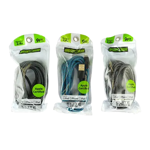 Charging Cable Elite Cloth Usb To Lightning 9Ft 2.4 Amp - 3 Pieces Per Pack 21156 1