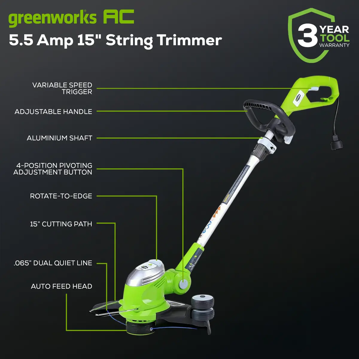 5.5 Amp Corded 15" String Trimmer 2