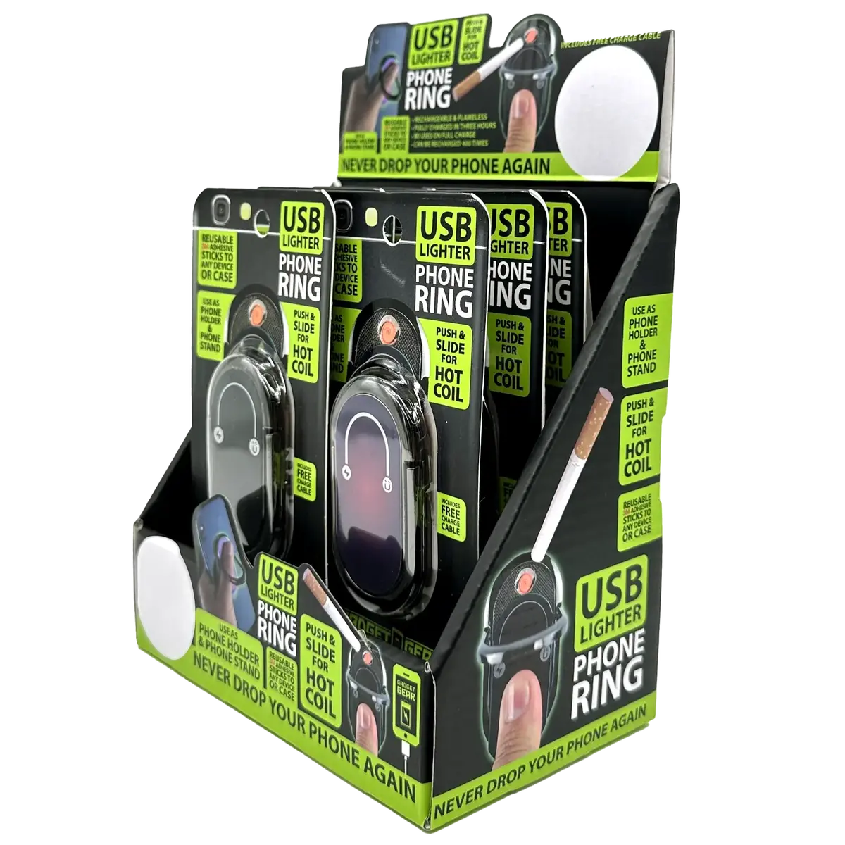 Ring Phone Holder With Usb Coil Lighter - 6 Pieces Per Retail Ready Display 22087 1