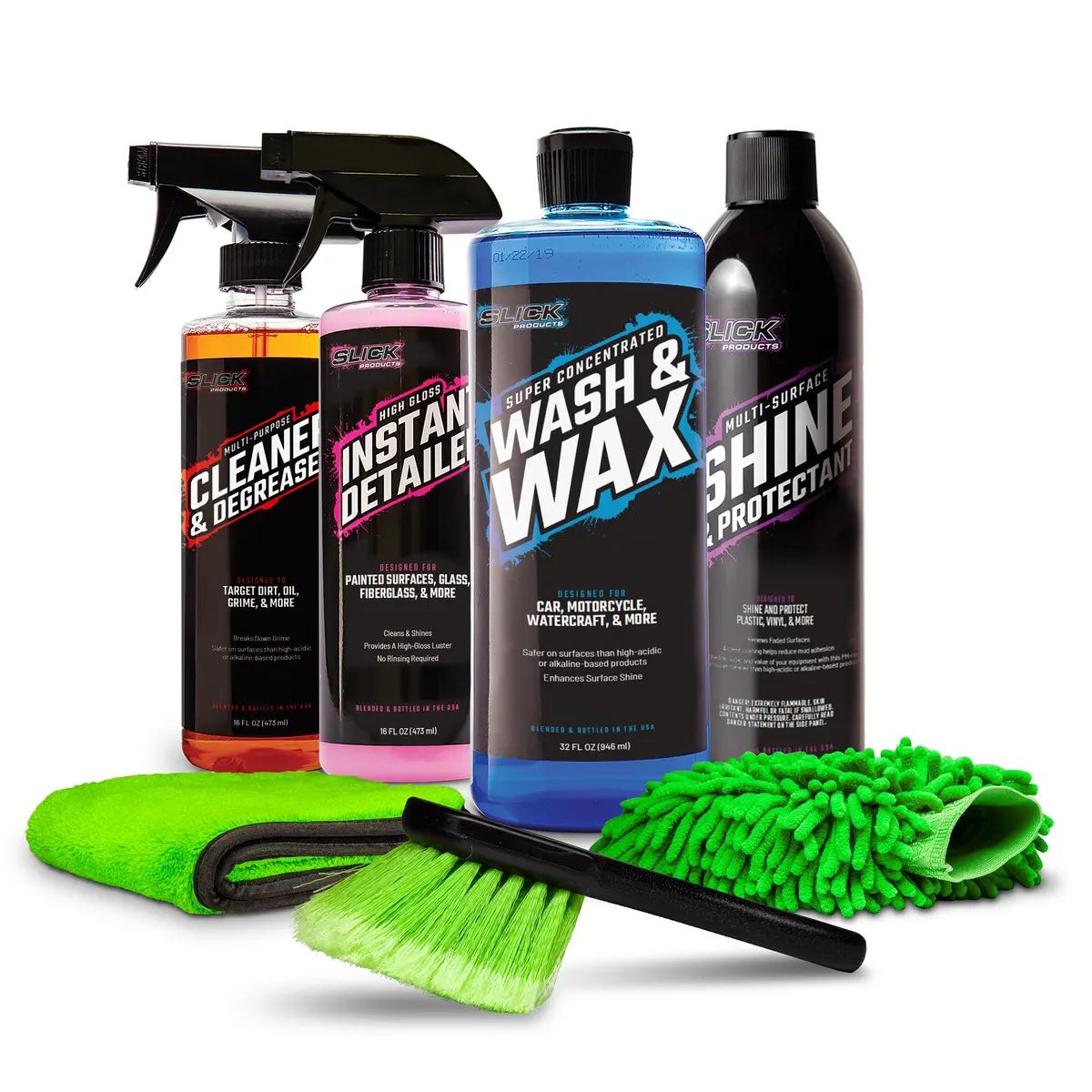 Slick Products Sp1273 Watercraft Starter Bundle | W/ Wash & Wax Concentrate, Cleaner & Degreaser, Shine & Protectant, Instant Detailer, And 3 Cleaning Accessories 1