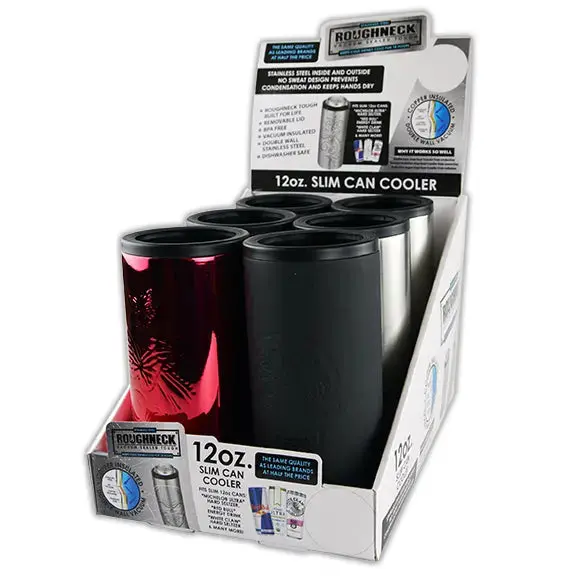 Metal Insulated Slim Can Cooler - 6 Pieces Per Retail Ready Display 22270 1