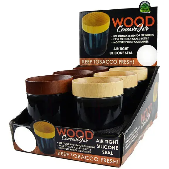 Smell Proof Storage Jar With Concave Wood Lid - 6 Pieces Per Retail Ready Display 22281 1