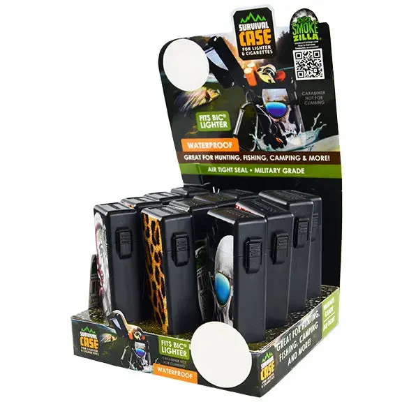 Survival Cigarette And Lighter Case With Carabineer - 12 Pieces Per Retail Ready Display 22432 1