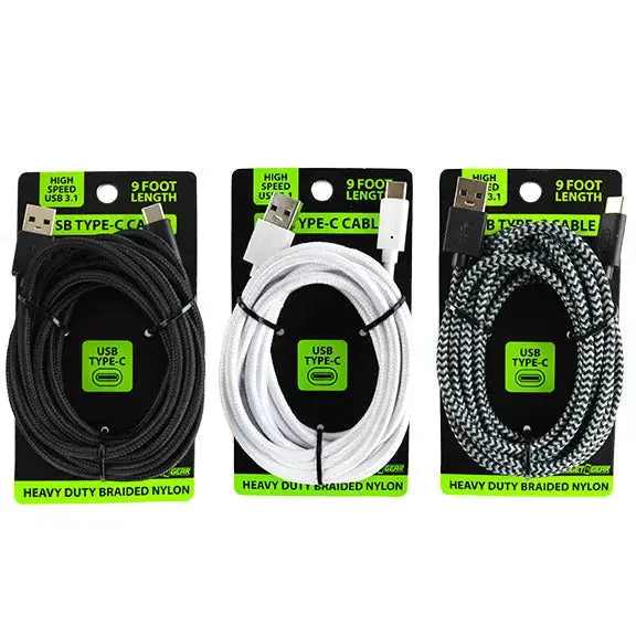 Charging Cable Cloth Usb 3.1 To Usb-C 9Ft - 3 Pieces Per Pack 22440 1