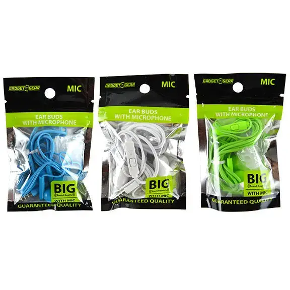 Earbuds With Auxiliary Connection And Mic - 3 Pieces Per Pack 22450 1