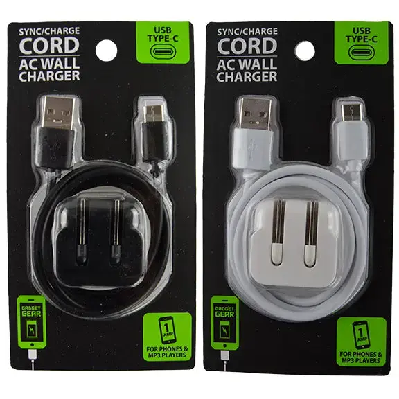 Ac Wall Charger With Usb To Usb-C Charging Cable Set 2.1 Amp - 2 Pieces Per Pack 22452 1