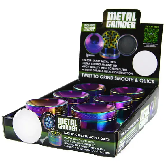 Metal 4 Piece Rainbow Grinder With Magnetic Closure - 6 Pieces Per Retail Ready Display 22522 1