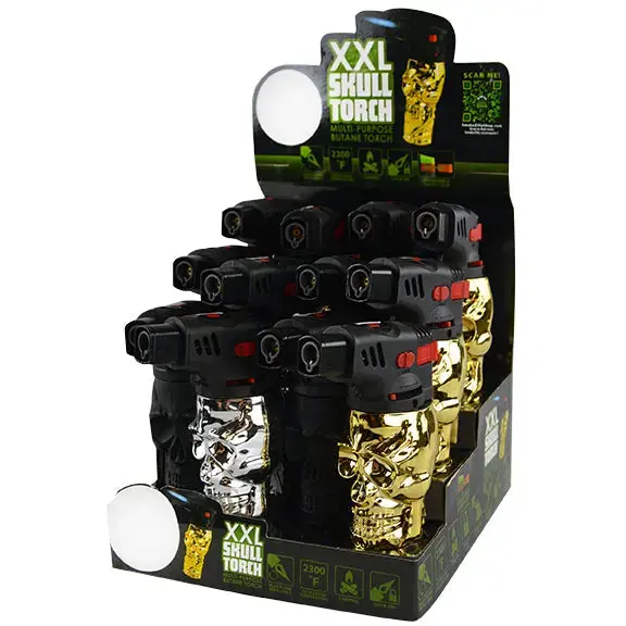Metallic Xxl Skull Torch Lighter - 12 Pieces Per Retail Ready Display 22528 1