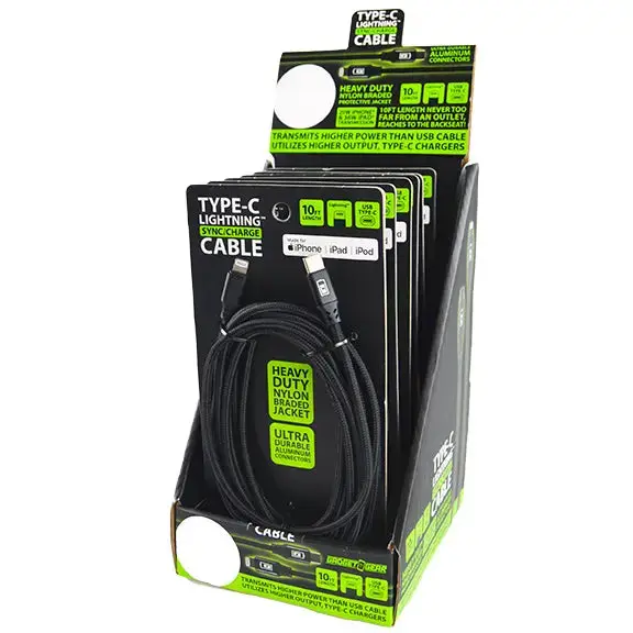 Charging Cable Cloth Usb To Lightning 10Ft 2.4 Amp - 6 Pieces Per Retail Ready Display 22625 1