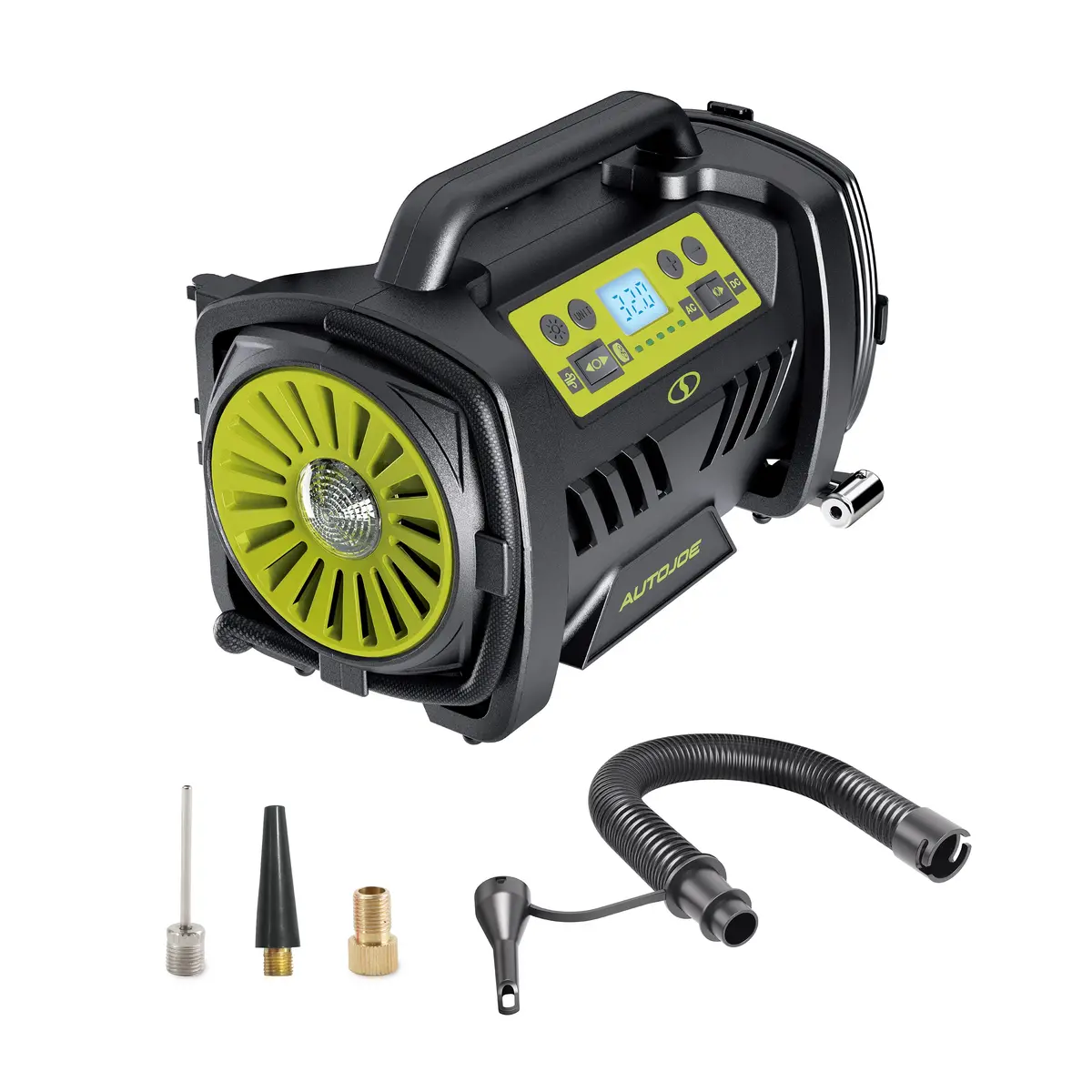 Auto Joe Atj-Air1-Hyb Hybrid 12-Volt/120-Volt Ac High Volume Tire Inflator/Deflator | W/ Digital Pressure Gauge, Tire Air Chuck Adaptor, Sports Pin, General Inflatable Valve, & Auto Shut Off | High Volume Output/Input 1