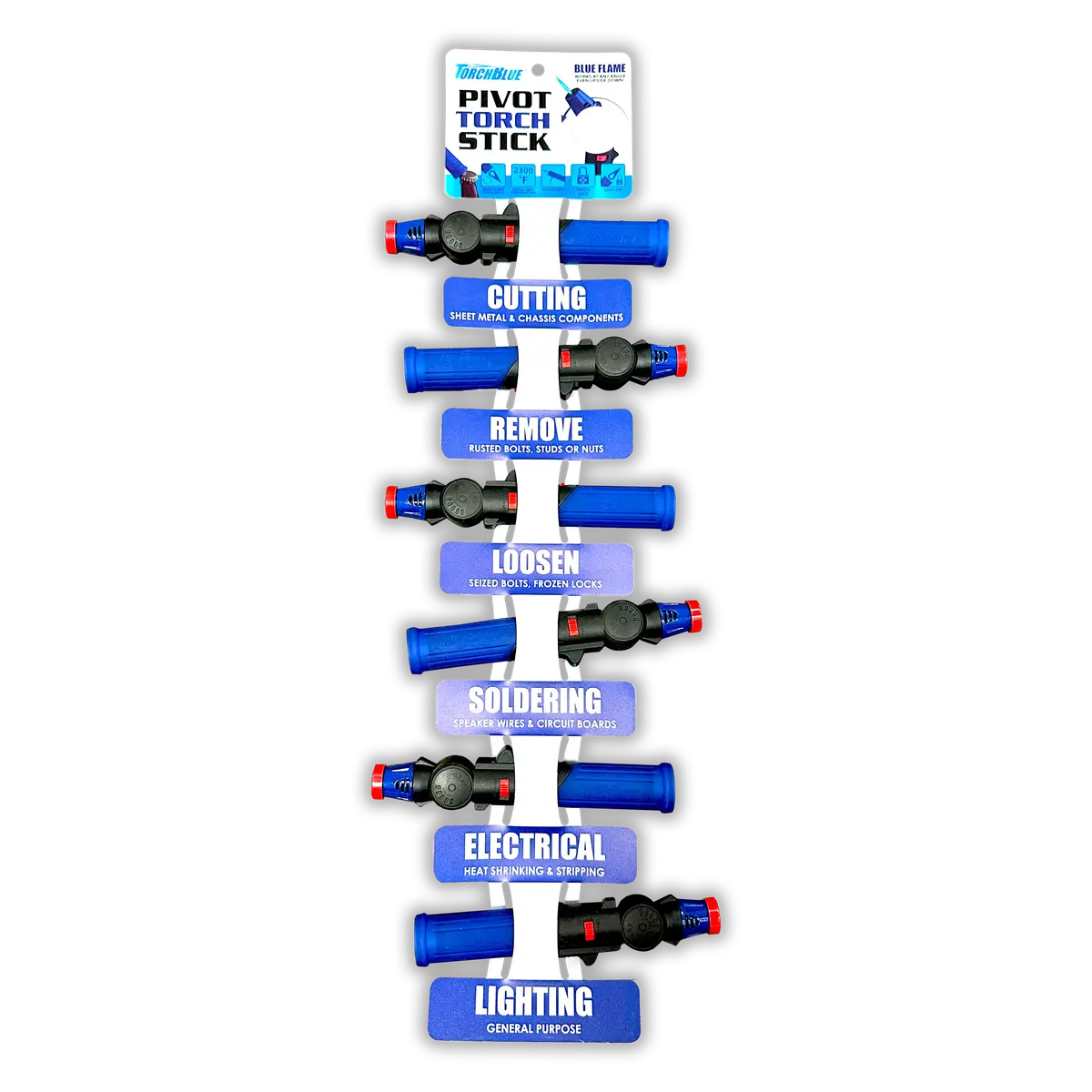 Pivot Head Torch Stick Lighter With Merchandising Hang Strip - 6 Pieces Per Retail Ready Display 41553 1
