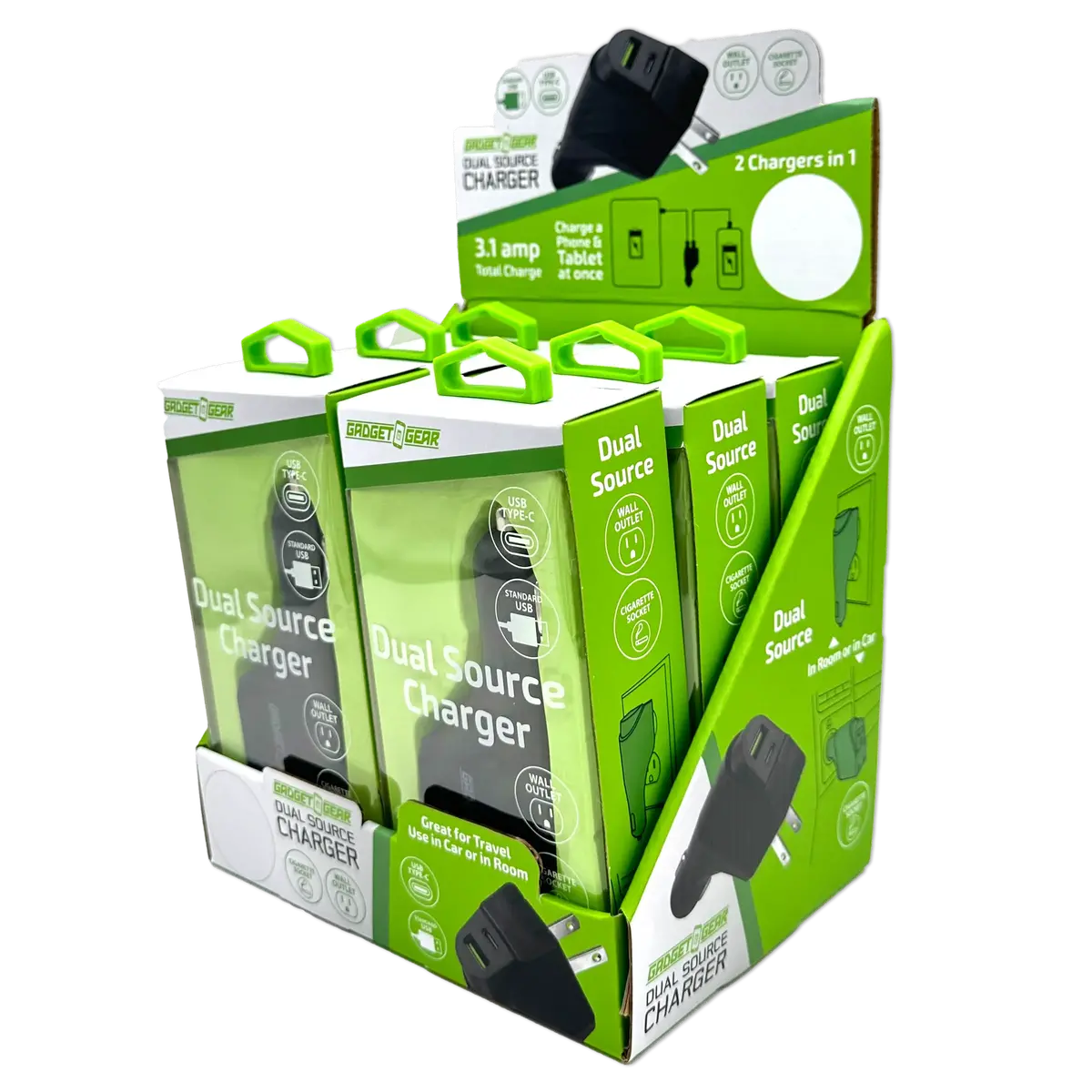 Car Charger And Wall Charger Combo Dual Port Usb / Usb-C 3.1 Amp - 6 Pieces Per Retail Ready Display 23708 1