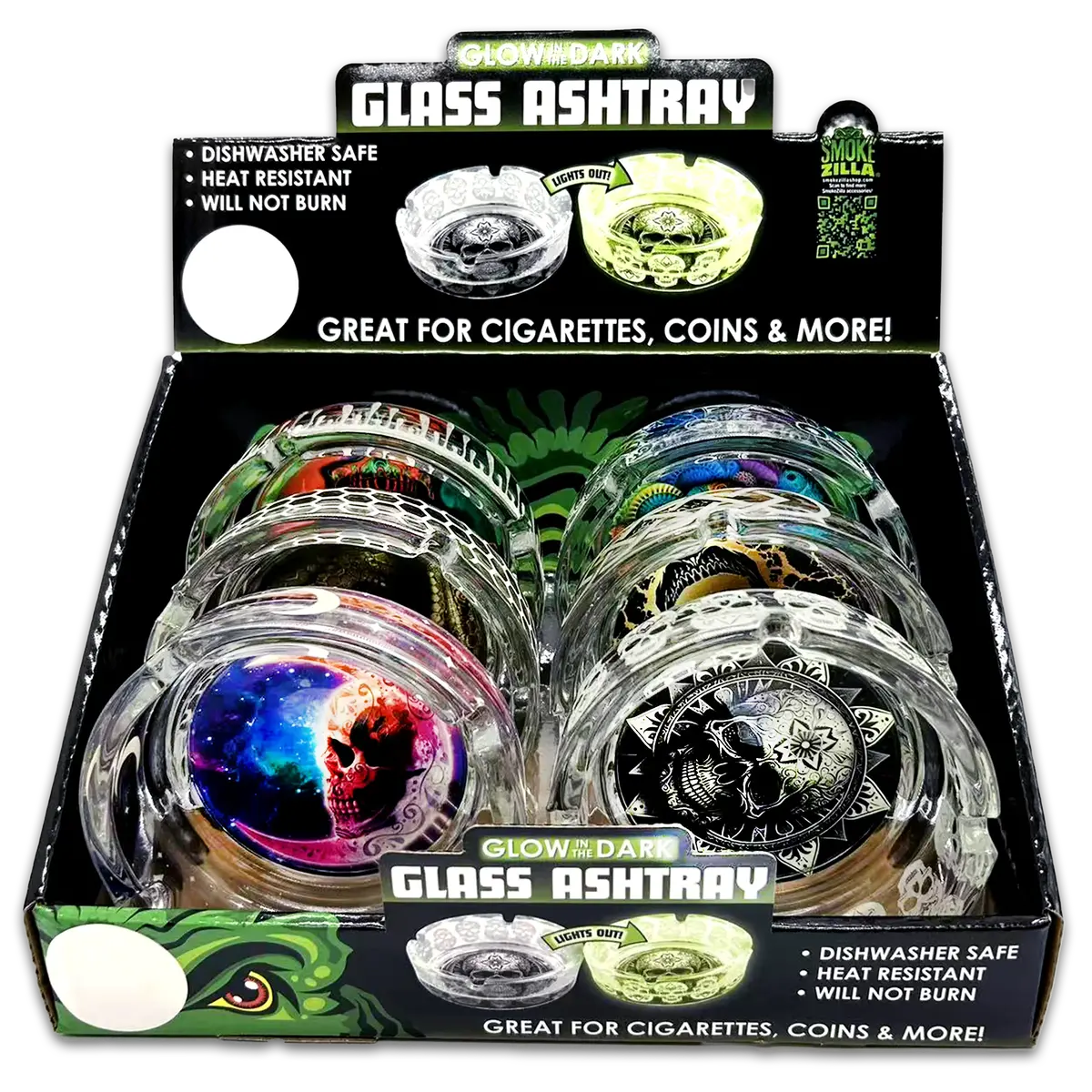 Glow In The Dark Glass Ashtray - 6 Pieces Per Retail Ready Display 23719 2