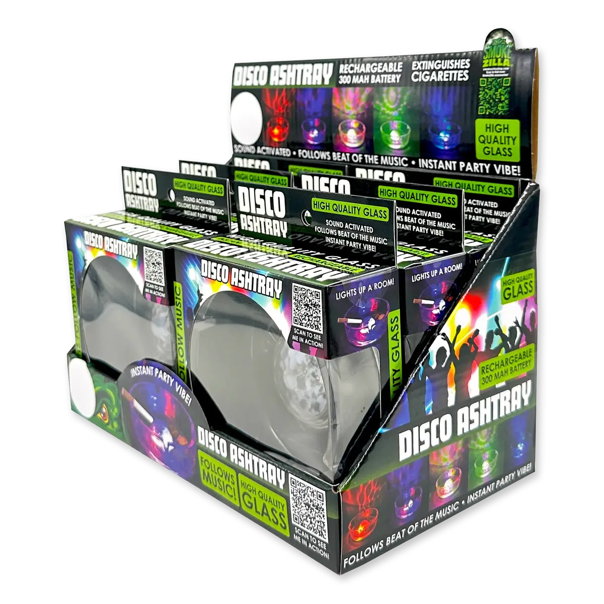 Disco Glass Ashtray With Sound Activated Led Lights - 6 Pieces Per Retail Ready Display 23743 1