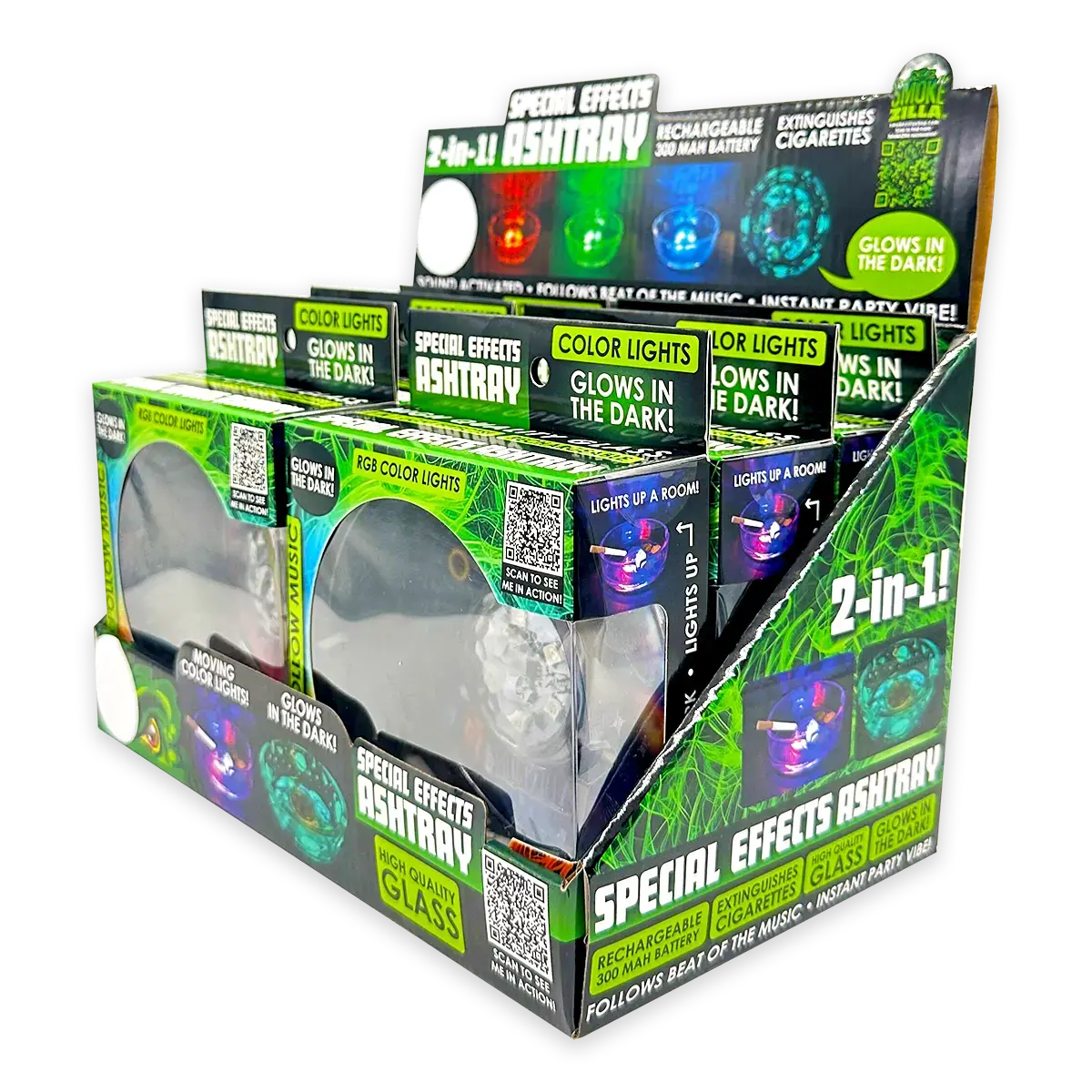 Light-Up Glass Ashtray With Multi-Color Led Lights - 6 Pieces Per Retail Ready Display 23744 1