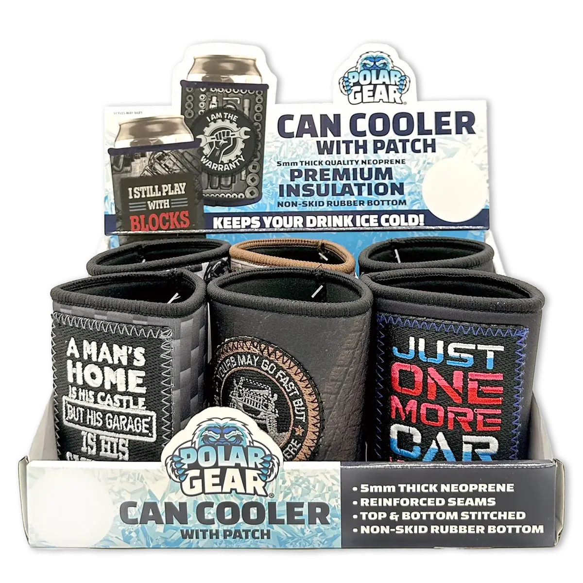 Neoprene Can And Bottle Cooler With Patch - 6 Per Retail Ready Display 23748 2