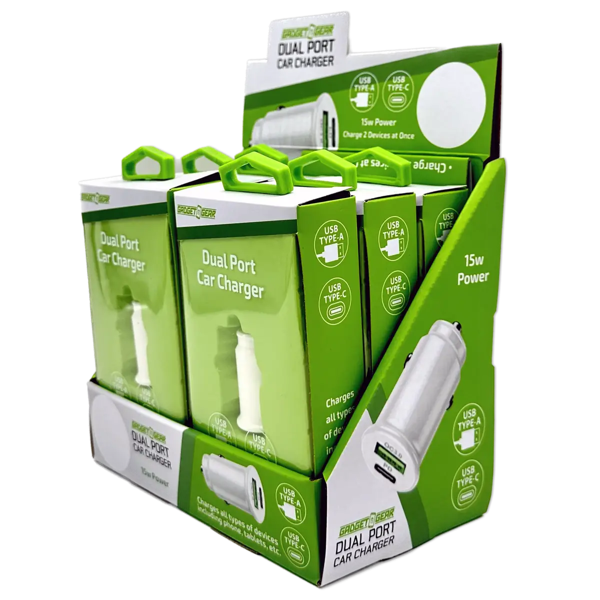 Car Charger Dc Dual Port Usb / Usb-C 15 Watts - 6 Pieces Per Retail Ready Display 23759 1