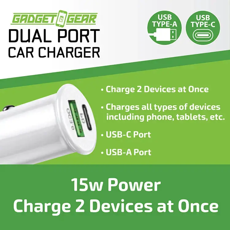 Car Charger Dc Dual Port Usb / Usb-C 15 Watts - 6 Pieces Per Retail Ready Display 23759 2