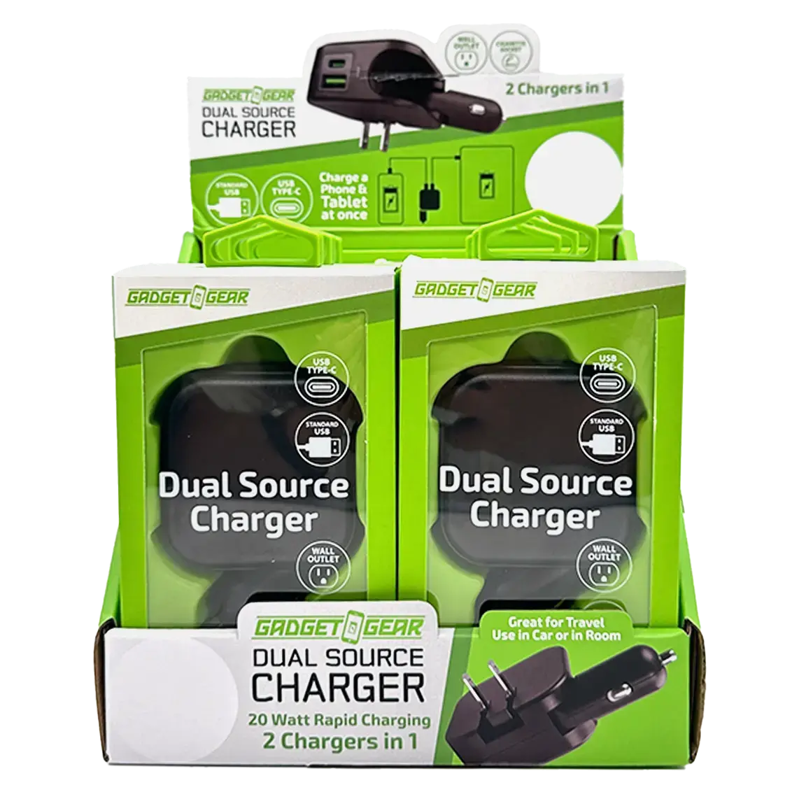 Car Charger And Wall Charger Combo Dual Port Usb / Usb-C 3.1 Amp - 6 Pieces Per Retail Ready Display 23764 2