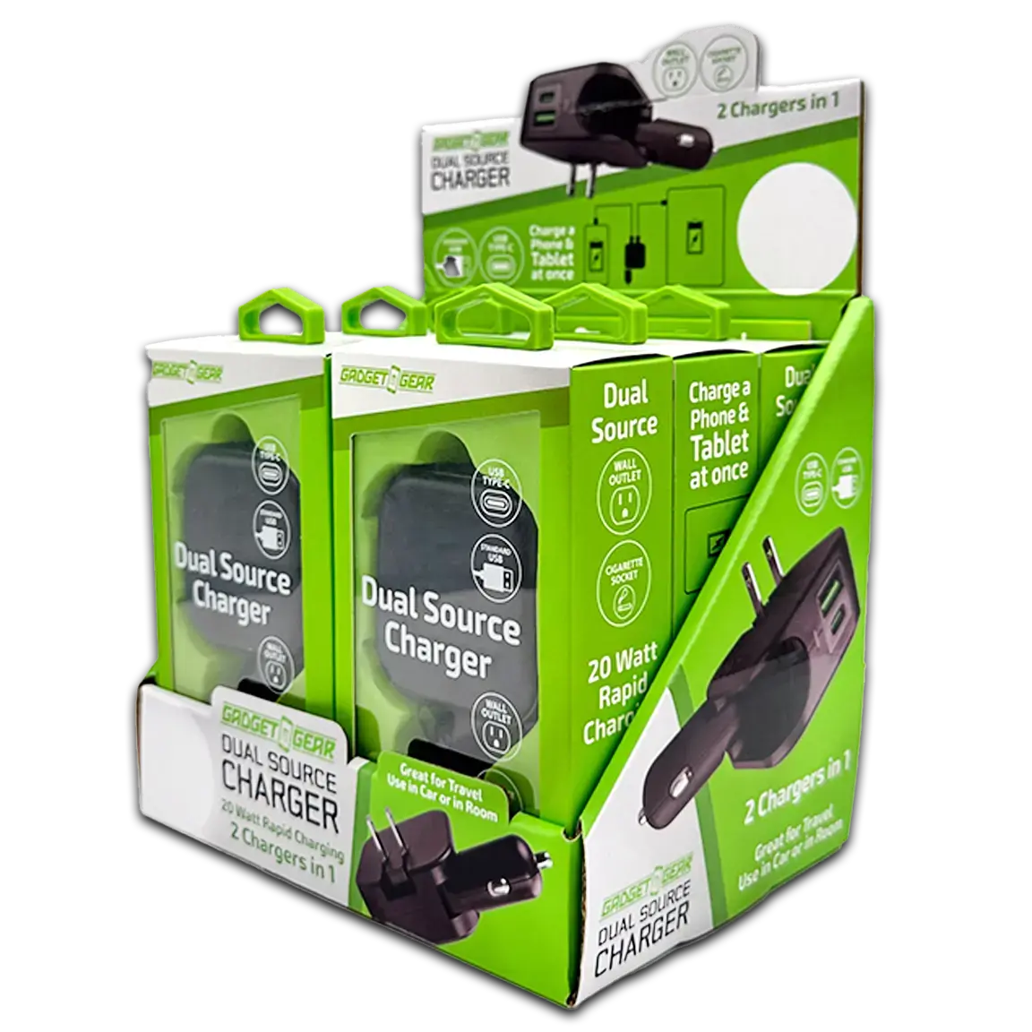 Car Charger And Wall Charger Combo Dual Port Usb / Usb-C 3.1 Amp - 6 Pieces Per Retail Ready Display 23764 1