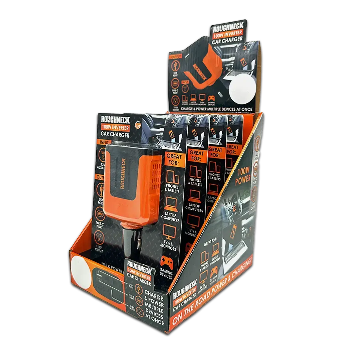 Car Charger Dc 3 Port Usb / Usb-C / 120V Outlet 100 Watts - 4 Pieces Per Retail Ready Display 23861 1