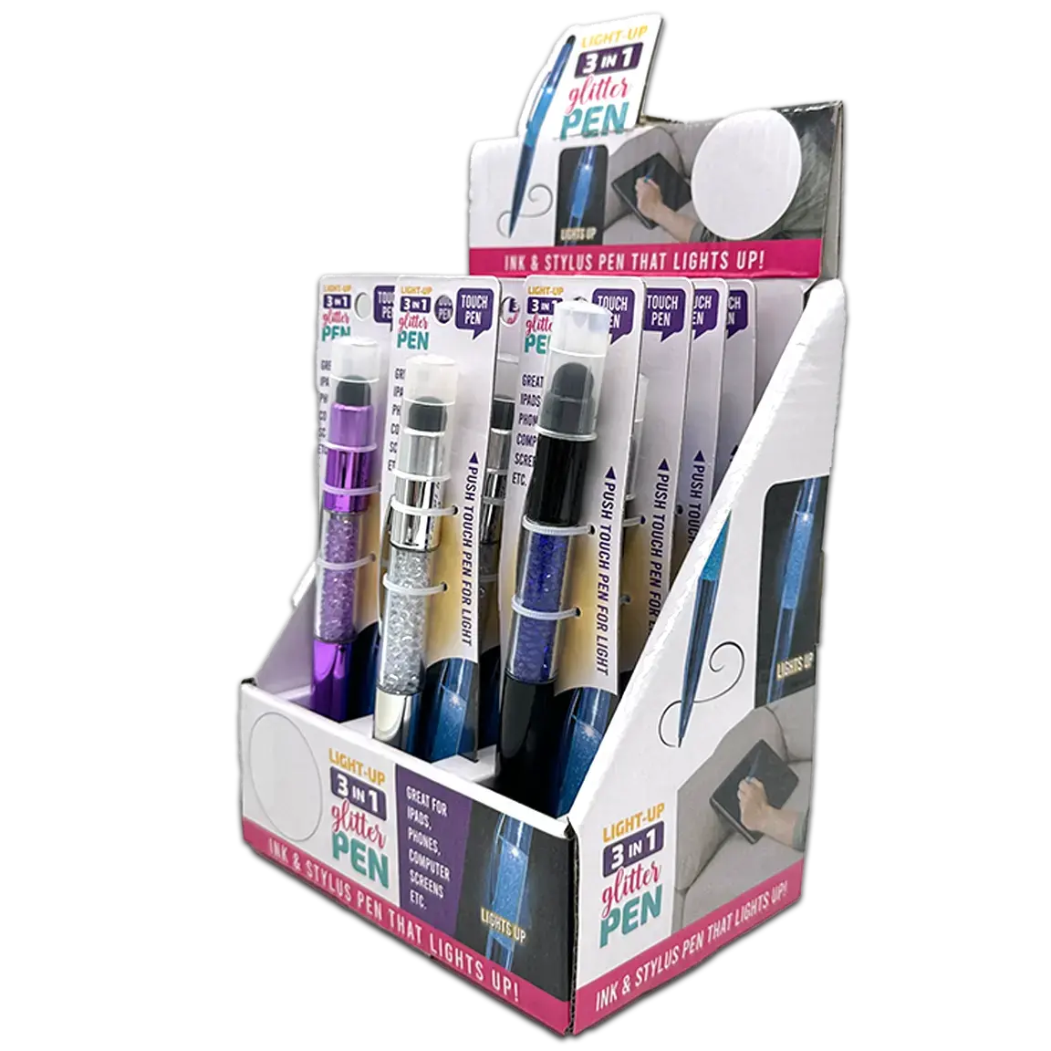 Light Up Glitter Pen With Led Light - 12 Pieces Per Retail Ready Display 23993 1