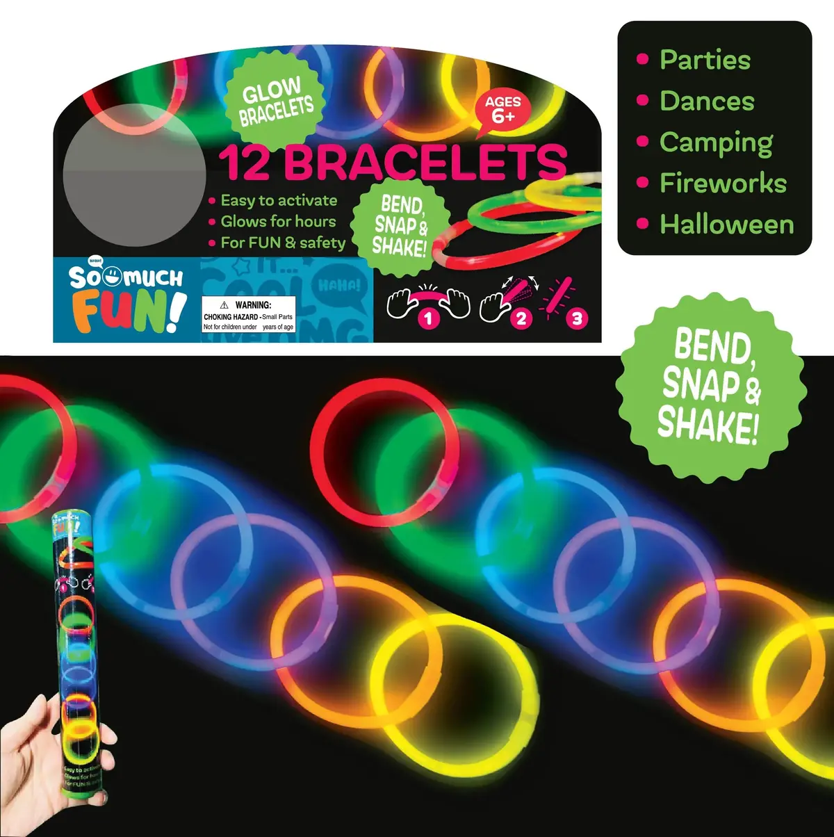 Glow In The Dark Bracelet Tube - 12 Pieces Per Pack 24034 1